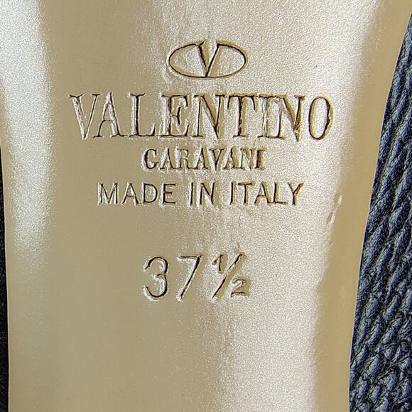 Valentino Black Pebbled Garavani Rockstud Pointed Toe Pump Heel Size 37 1/2 - Picture 7 of 12